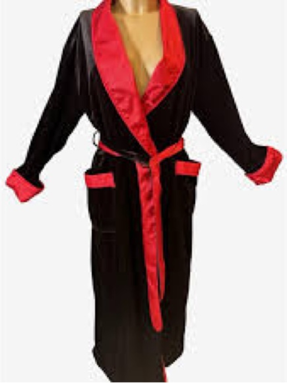 Black Robe with Red Satin Trim for Women